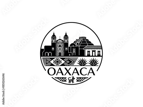 Oaxaca city of Mexico skyline emblem with landmarks