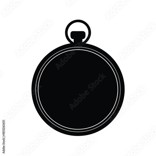 Black silhouette of vintage pocket watch or medallion isolated on white background