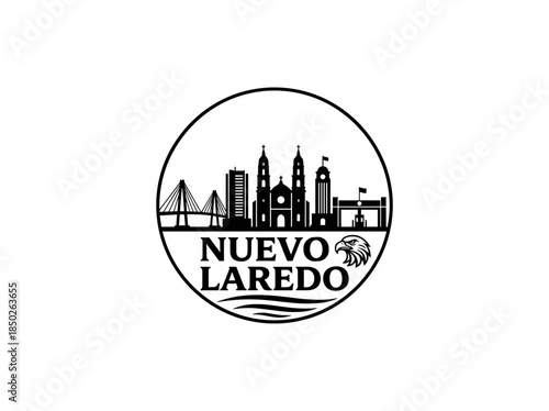 Nuevo Laredo city of Mexico skyline emblem with landmarks