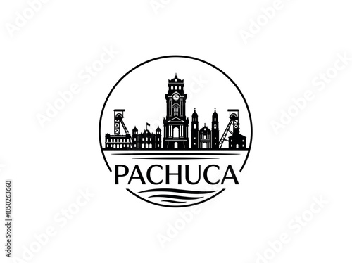 Pachuca city of Mexico skyline emblem with landmarks
