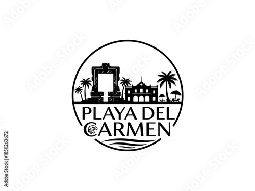 Playa del Carmen city of Mexico skyline emblem with landmarks