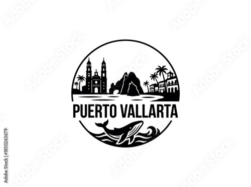 Puerto Vallarta city of Mexico skyline emblem with landmarks