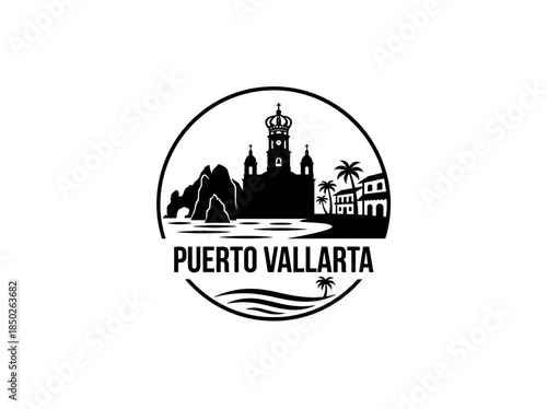 Puerto Vallarta city of Mexico skyline emblem with landmarks