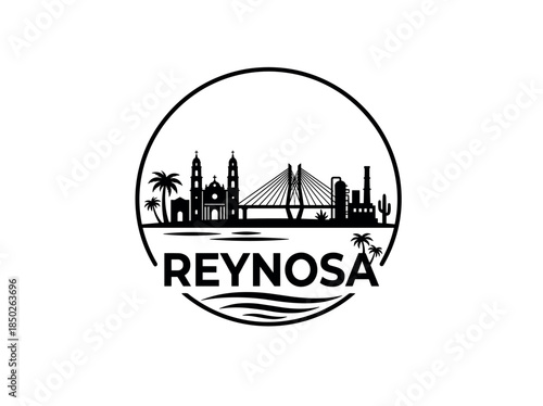 Reynosa city of Mexico skyline emblem with landmarks
