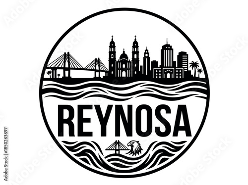 Reynosa city of Mexico skyline emblem with landmarks