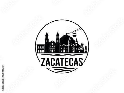Zacatecas city of Mexico skyline emblem with landmarks