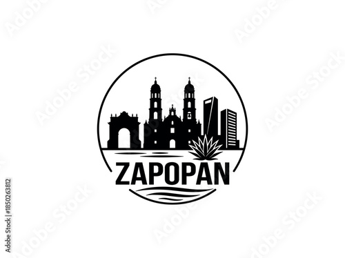 Zapopan city of Mexico skyline emblem with landmarks
