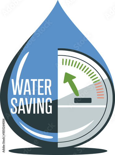 Color Water Droplet Icon with Gauge and Text water saving