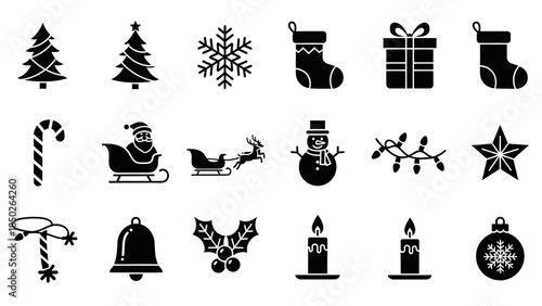 Versatile Christmas Holiday Icons Collection A Festive Set of Silhouette Vector Graphics for Seasonal Designs and Celebrations