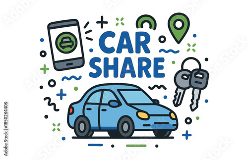 Car sharing concept with smartphone and keys