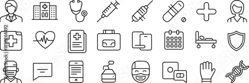 Outline Icons Representing Healthcare and Medical Services hospital doctor