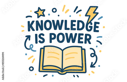 Knowledge is power: open book with lightning bolt and star