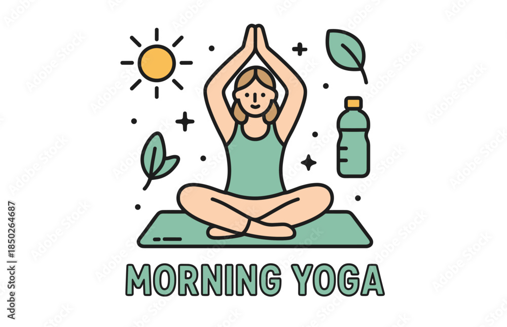 Obraz premium Female adult practicing yoga outdoors with sun and nature elements