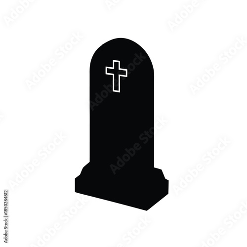 Simple gravestone with cross icon. black gravestone sign, tombstone vector outline illustration