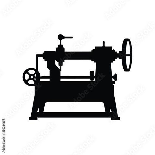 Industrial machine silhouette, turning lathe icon black color vector illustration flat style image