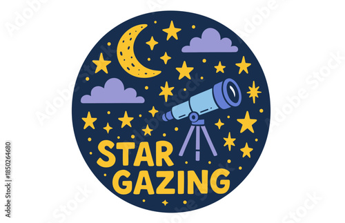 Night sky observations with telescope, stars, moon, and clouds