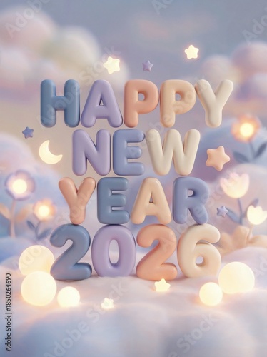 Adorable Pastel Happy New Year 2026 Fantasy Art