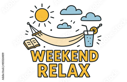 Weekend relaxation: sun, hammock, book, and refreshing drink