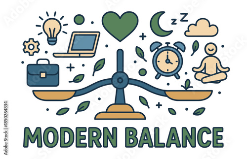 Modern balance: work, technology, wellness, and nature harmony