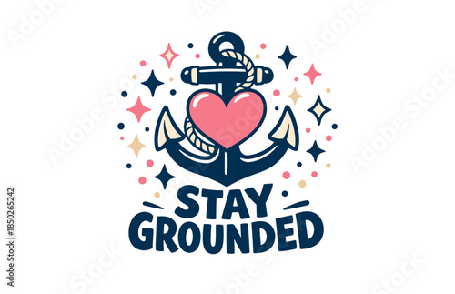 Anchor with heart and stars design emphasizing stability and love