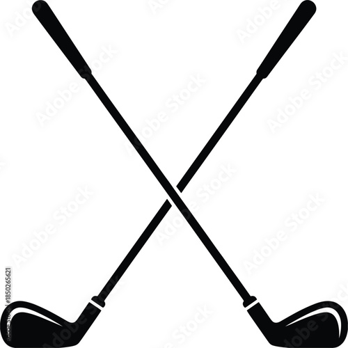 Silhouette of two crossed golf clubs on a white background sport equipment