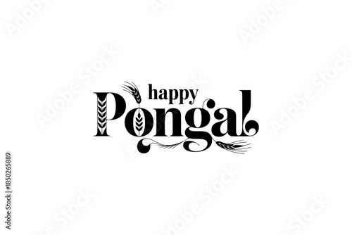 Happy Pongal Vector Typography | Elegant Black Festive Lettering Design