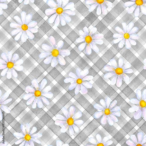 Watercolor chamomile flowers. Beautiful floral seamless pattern