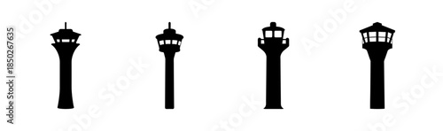 Silhouette illustration of four distinct street lamps with varying designs and heights in black