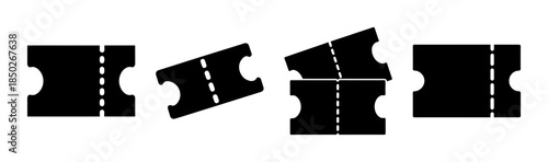 A collection of black road segments with white dashed lines arranged on a white background field