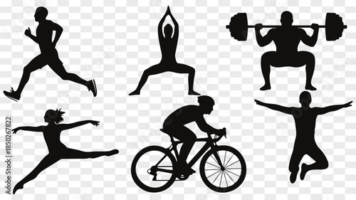 Silhouettes of People Exercising