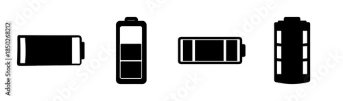 Illustration of four black and white vape pens and cartridges in a simple graphic design style