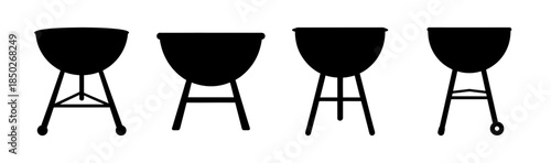 Illustration of four timpani drums in silhouette with varying stand designs on a white background