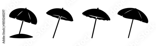 Silhouette illustration of four cocktail umbrellas in a row against a white background