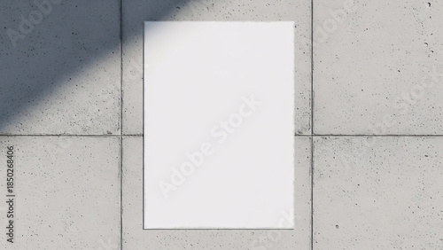 Minimal White Poster Mockup on Gray Concrete Wall with Sunlight Shadow