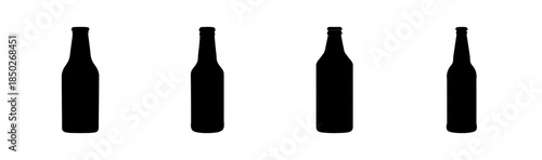 Four black bottle silhouettes are arranged in a row against a white background design view