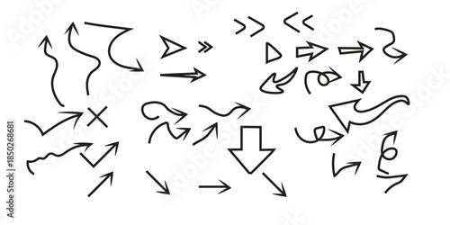 A collection of hand drawn arrows and symbols on a white background