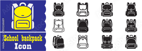 Set of School backpack icon, School backpack vector collection
