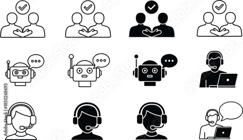 Collection of Icons Representing Customer Service and Teamwork Concepts