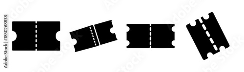 Isolated black road segments with white dashed lines arranged on a white background scene