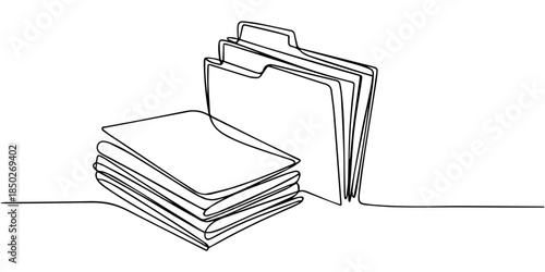 documents file continuous one line drawing, Continuous single line vector drawing of a folder. Outline documents background icon. Saving securities vector icon. Continuous one line drawing folder icon