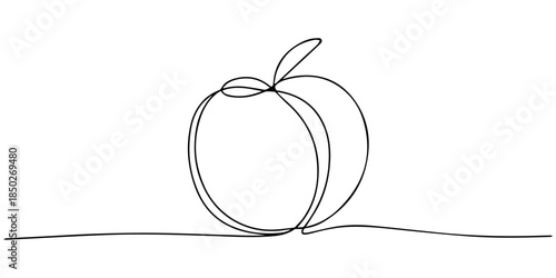 peach vector thin line icon. one line Icon drawing with white background, peach fruit continuous one line drawing, Peach fruit in continuous line art drawing style. Simple black sketch made