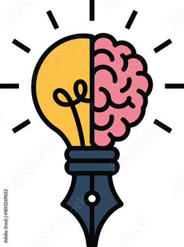 Creative writing idea half brain half lightbulb concept for imagination and intellectual inspiration