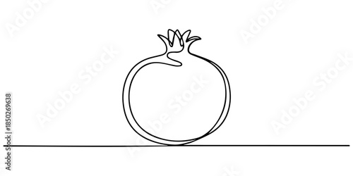 Continuous linear drawing of pomegranate. One line drawing garnet. Pomegranate in one line style. Vector illustration, Continuous line drawing of two pomegranates, one whole and one halved, Branch