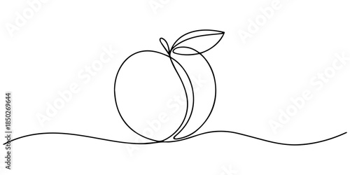 peach vector thin line icon. one line Icon drawing with white background, peach fruit continuous one line drawing, Peach fruit in continuous line art drawing style. Simple black sketch made