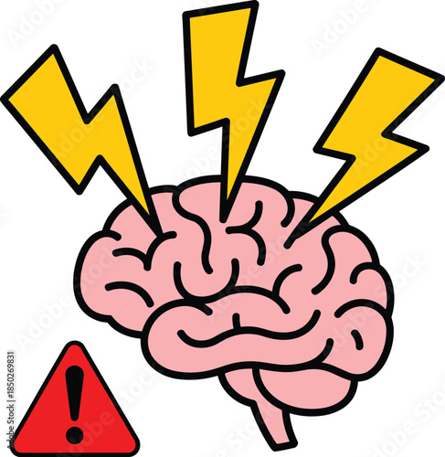 Mind blowing brain with lightning bolt concept of mental stress or overload and attention deficit