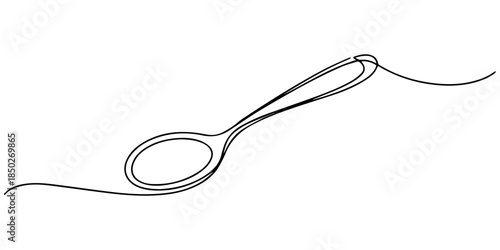 Tea spoon in one continuous line drawing, Spoon Single one line art, linear style, isolated on a white background, Minimalist line art illustration of a fork, knife, and spoon connected.