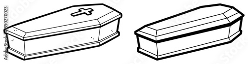 halloween wooden coffin with cross and plain casket line art