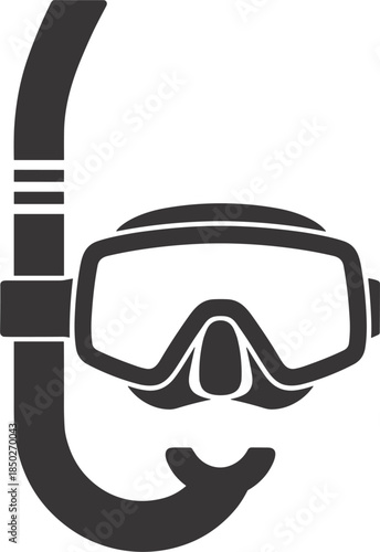 Black and white icon of a snorkel and diving mask goggles scuba