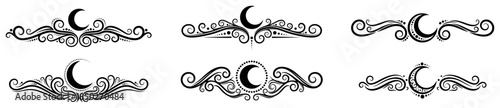 Collection of hand drawn mystical moon dividers and celestial ornaments