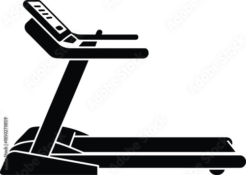 Black Silhouette of a Modern Treadmill for Fitness and Exercise workout